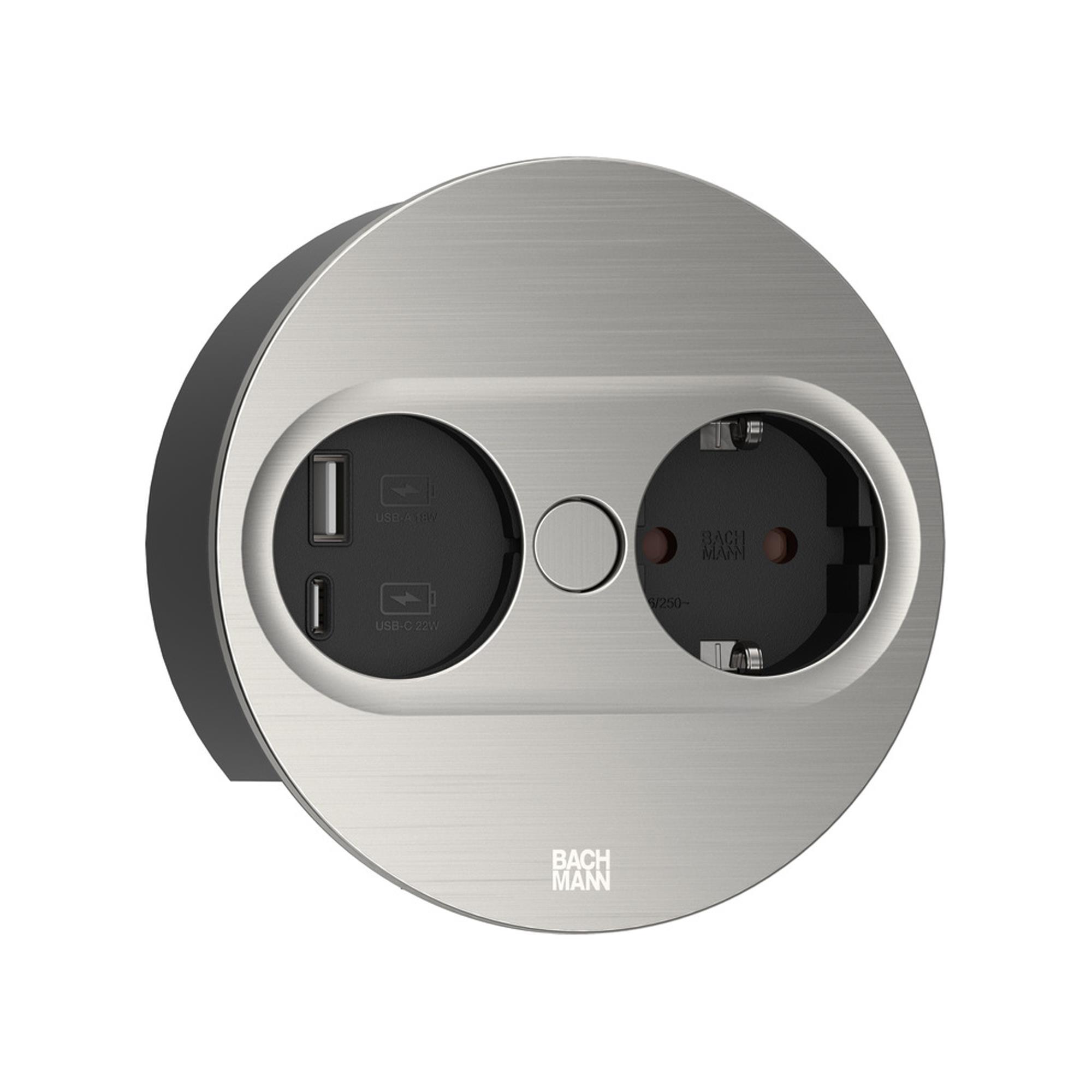 BACHMANN Einbausteckdose TWIST 2 mit USB A&C Buchse und Drehdeckel, rund BACHMANN Einbausteckdose TWIST 2 mit USB A&C Buchse und Drehdeckel, rund