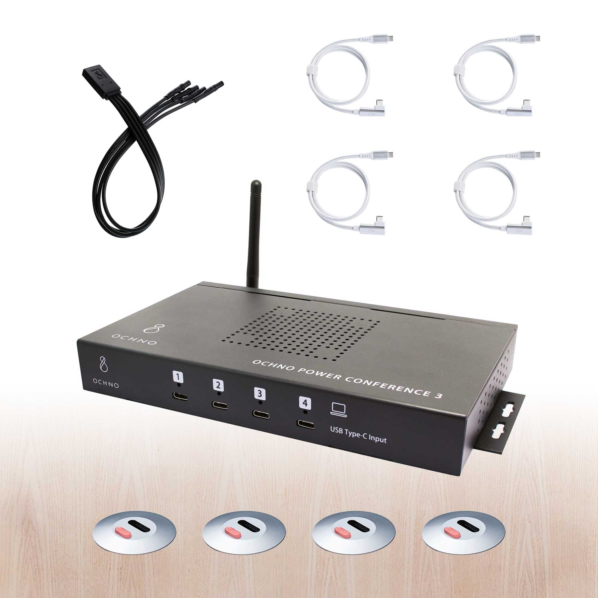 OCHNO Bundle O-PC-3 I 4x LED Sockets silber I 4x USB-C Kabel gewinkelt 0,7 m silber I Switch Adapter OCHNO Bundle O-PC-3 I 4x LED Sockets silber I 4x USB-C Kabel gewinkelt 0,7 m silber I Switch Adapter