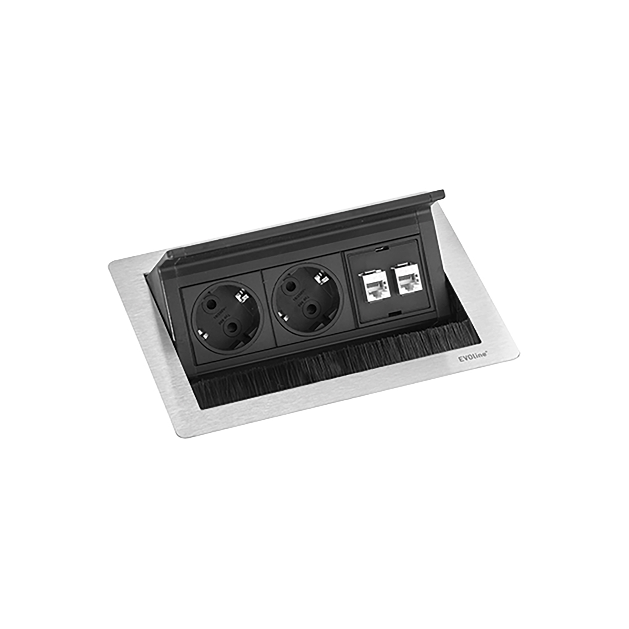 EVOline FlipTop Push Data  2-fach Einbausteckdose und RJ45-Anschlüsse EVOline FlipTop Push Data  2-fach Einbausteckdose und RJ45-Anschlüsse
