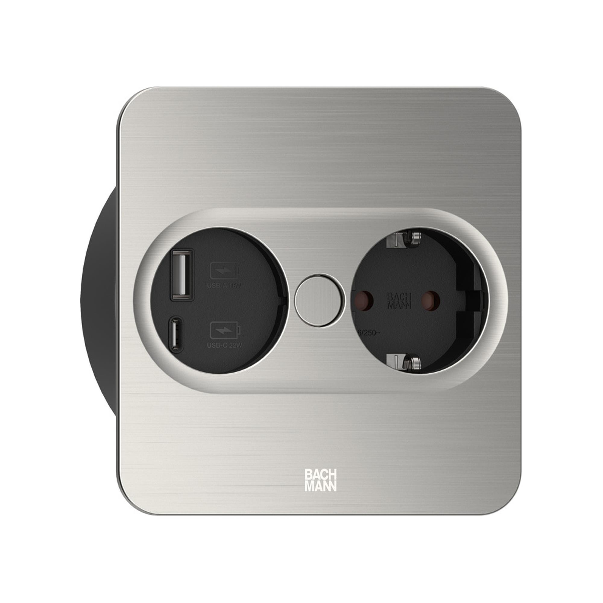 BACHMANN Einbausteckdose TWIST 2 mit USB A&C Buchse und Drehdeckel, eckig BACHMANN Einbausteckdose TWIST 2 mit USB A&C Buchse und Drehdeckel, eckig
